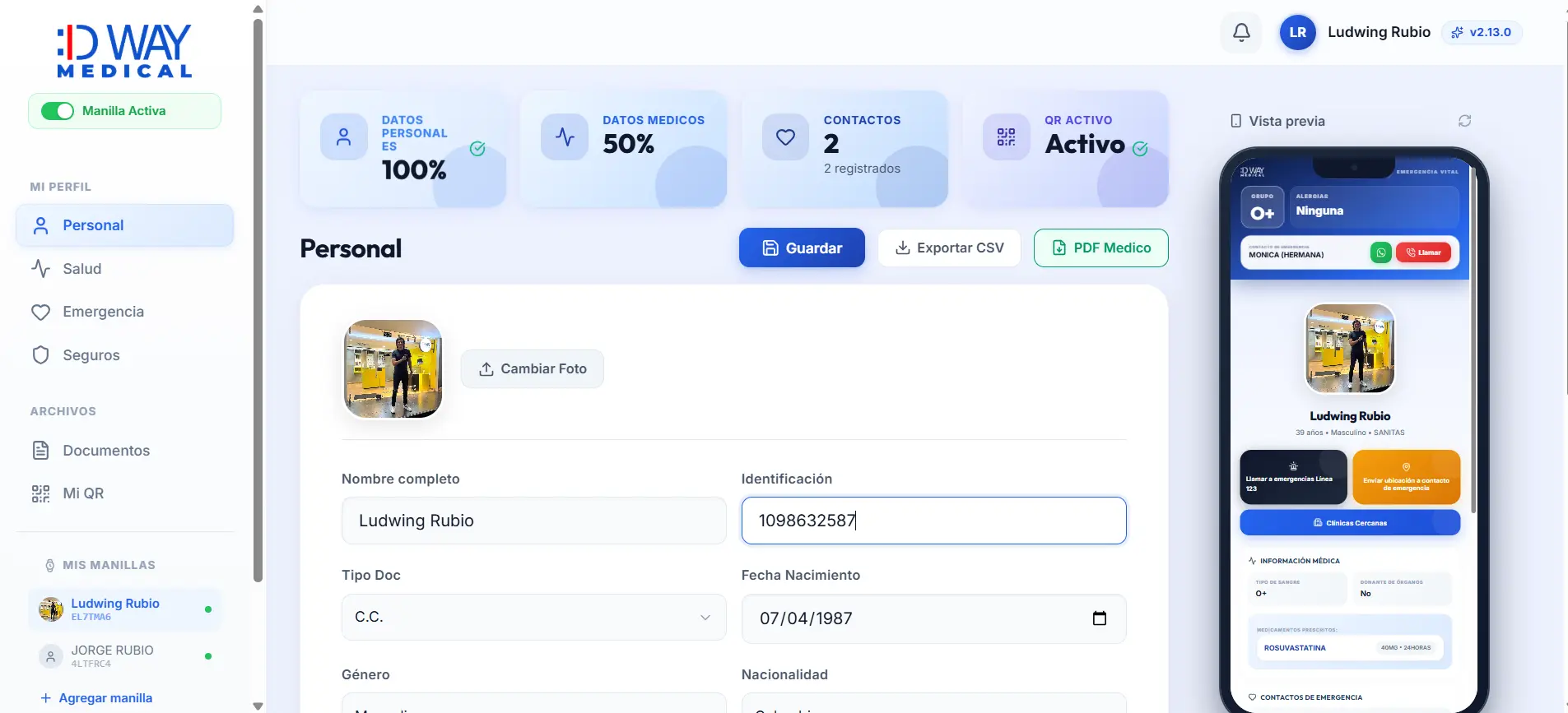 Vista previa del panel de usuario ID Way